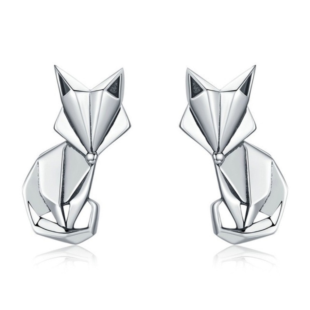100% 925 Silver Origami Fox Stud Earrings